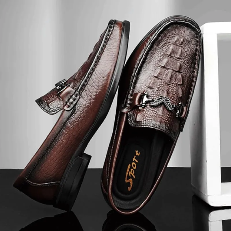 Men's Casual Genuine Leather Flats Soft Driving Walking Loafer Shoes Men's Vintage Crocodile Slip On Dress Shoes