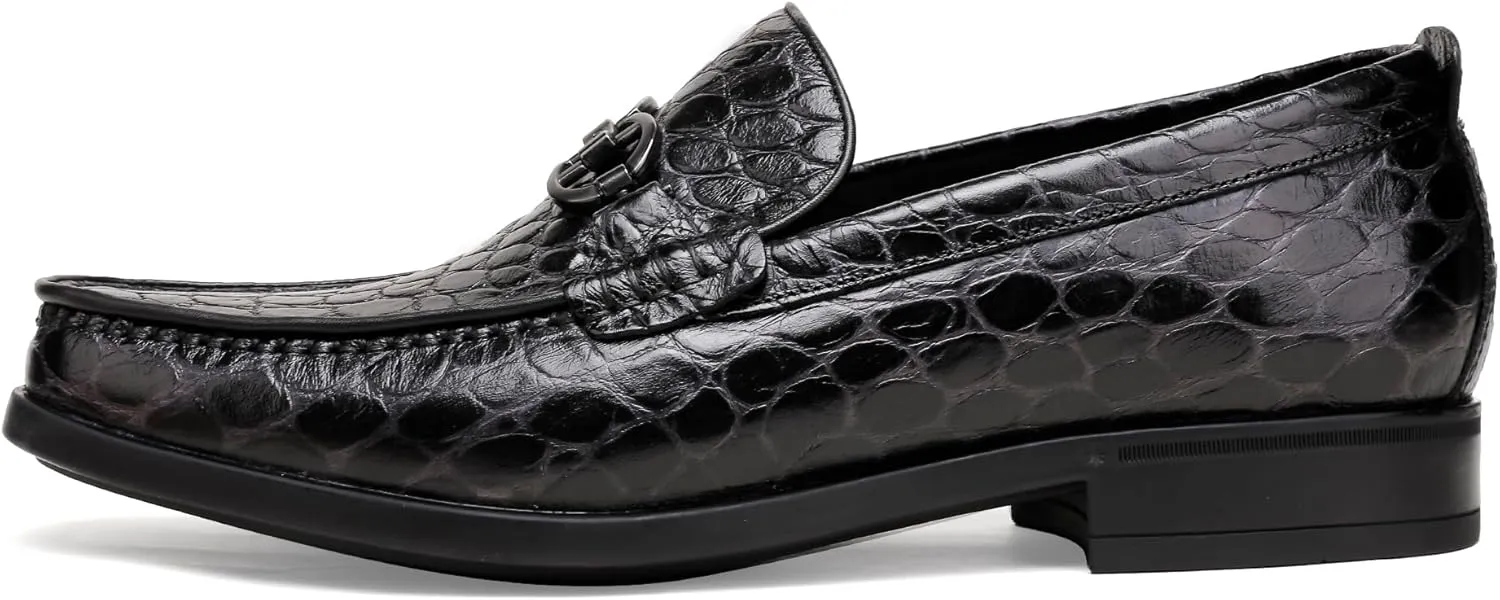 Men's Crocodile Printed Leather Dress Shoes Casual Loafer Slip on for Men