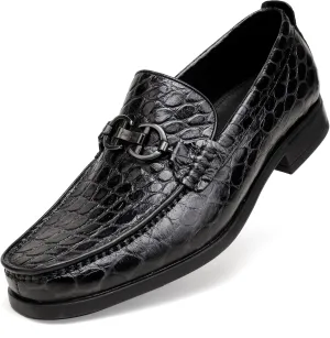 Men's Crocodile Printed Leather Dress Shoes Casual Loafer Slip on for Men