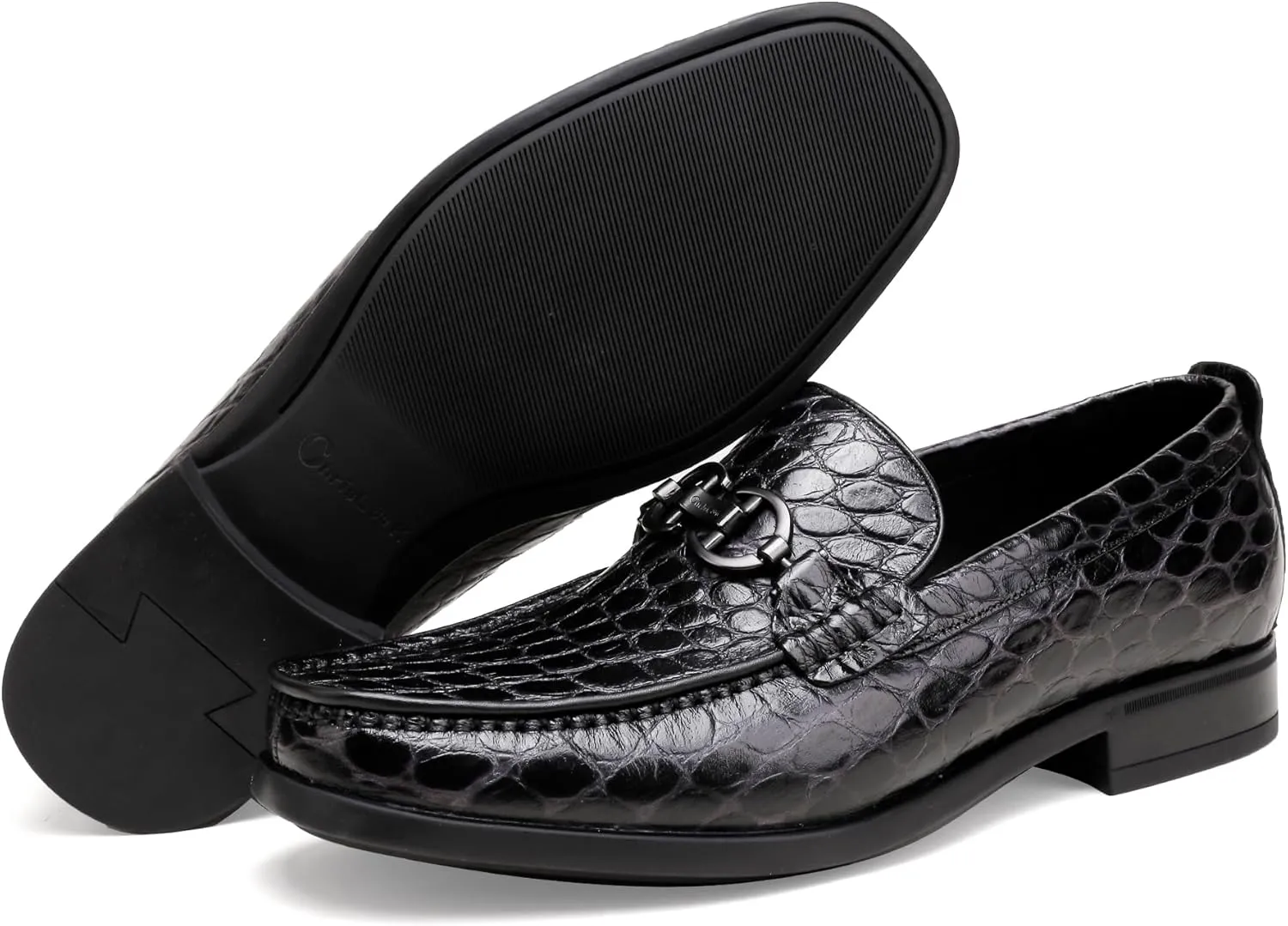 Men's Crocodile Printed Leather Dress Shoes Casual Loafer Slip on for Men