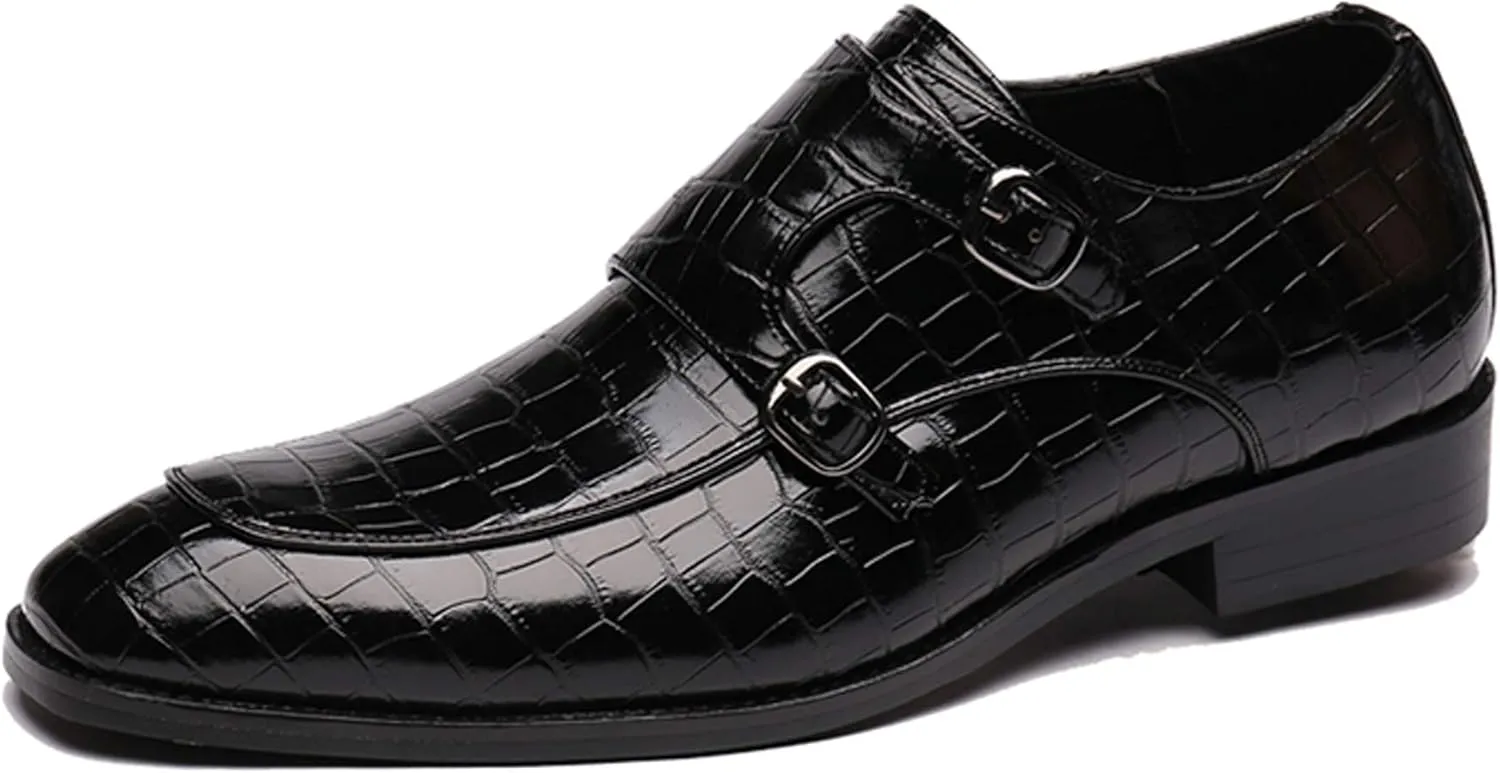 Mens Double Monk Strap Slip on Loafer Leather Formal Business Casual Comfortable Dress Shoes for Men