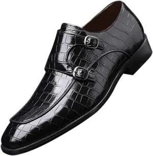 Mens Double Monk Strap Slip on Loafer Leather Formal Business Casual Comfortable Dress Shoes for Men
