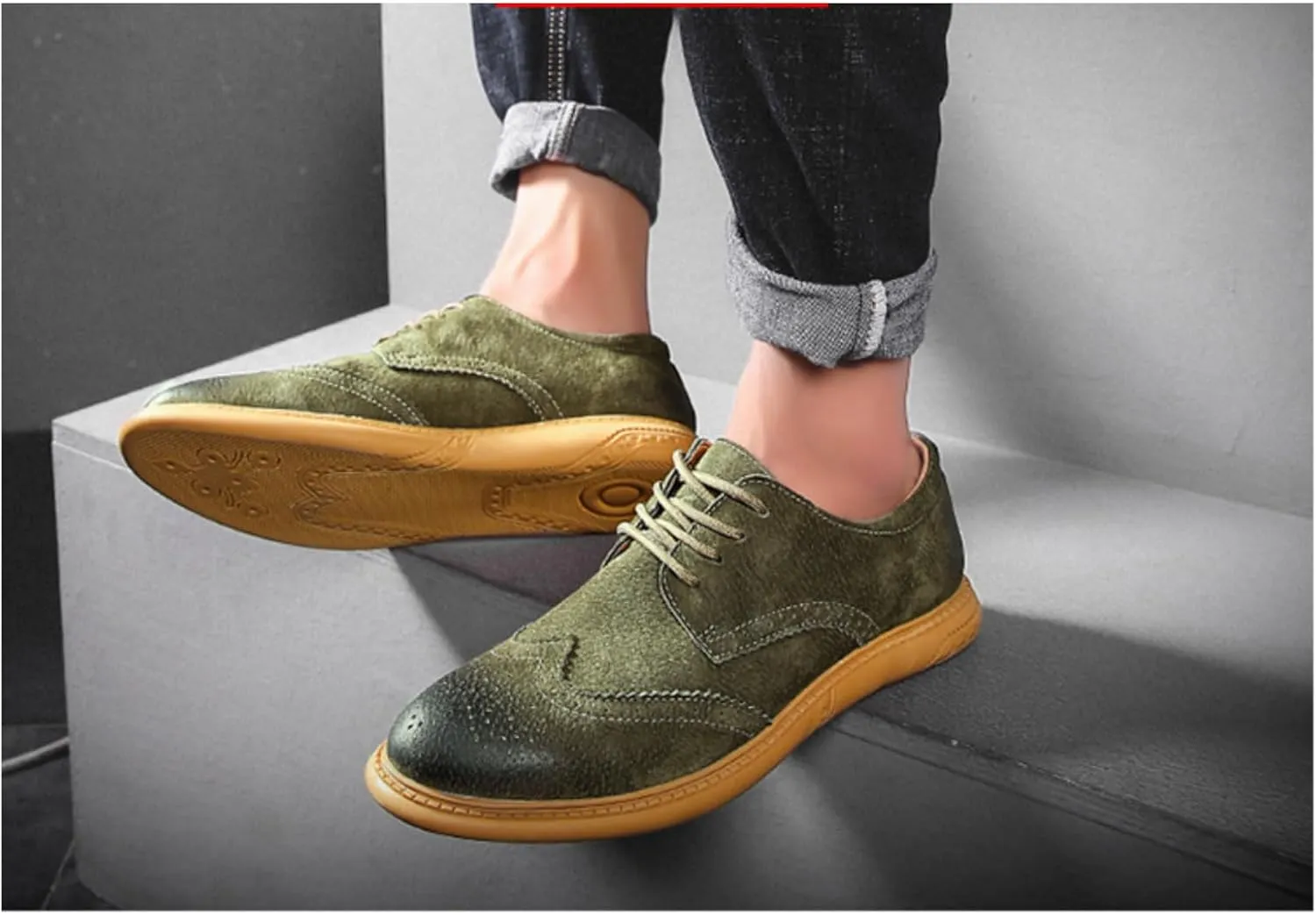 Men's Dress Oxford Shoes Classic Lace Up Retro Suede Leather Round Toe Chunky Heels Low-Top Casual British Business Breathable Brock Formal Shoe