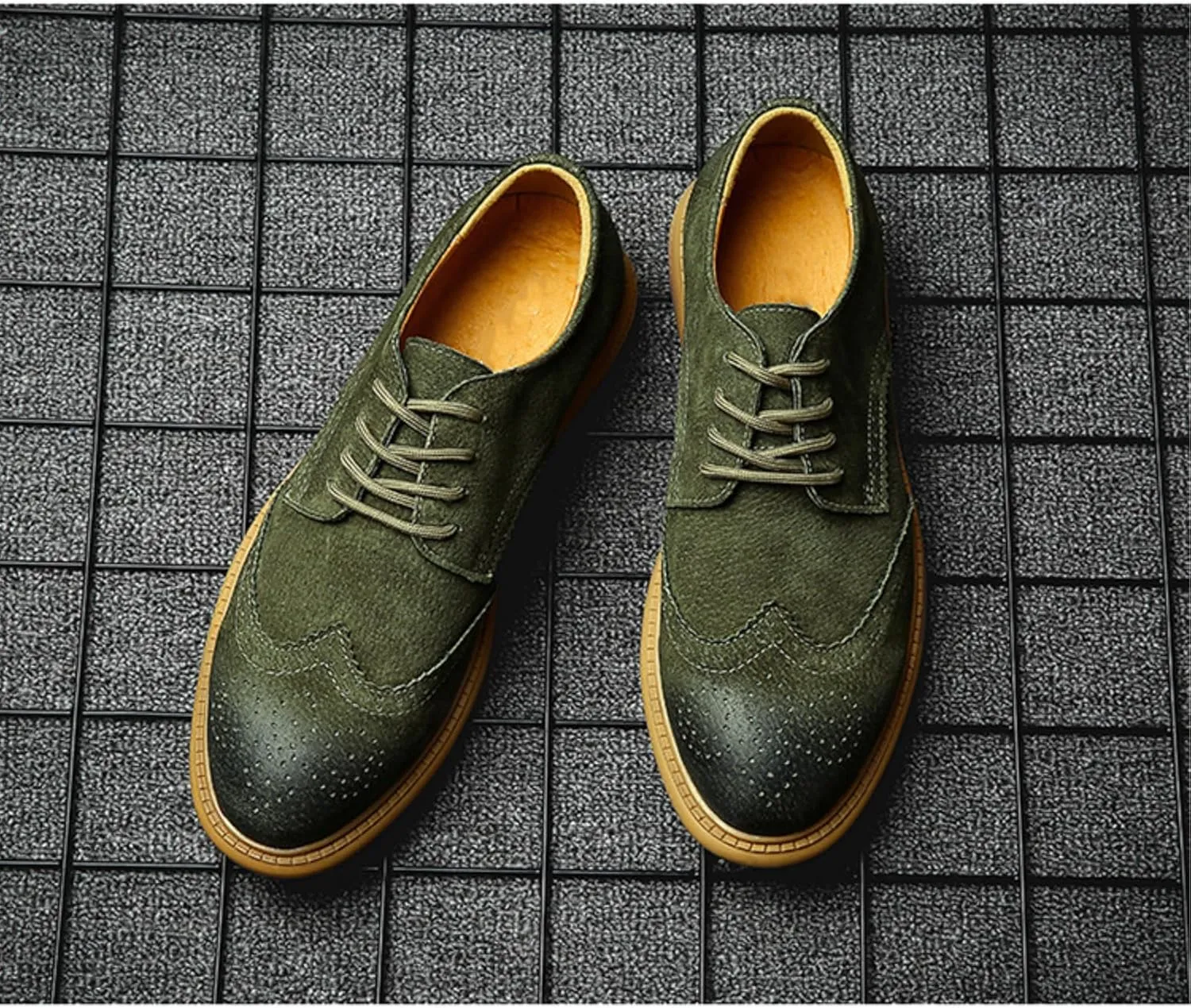 Men's Dress Oxford Shoes Classic Lace Up Retro Suede Leather Round Toe Chunky Heels Low-Top Casual British Business Breathable Brock Formal Shoe