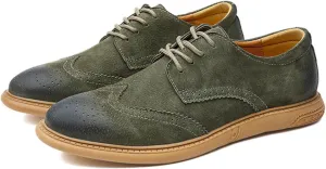 Men's Dress Oxford Shoes Classic Lace Up Retro Suede Leather Round Toe Chunky Heels Low-Top Casual British Business Breathable Brock Formal Shoe
