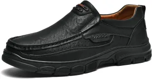 Men's Fashion Cow Leather Slip-On Casual Loafers Retro Soft Thick Sole Comfy Non Slip Breathable Business Oxfords Lightweight Outdoor Work Drving Shoe