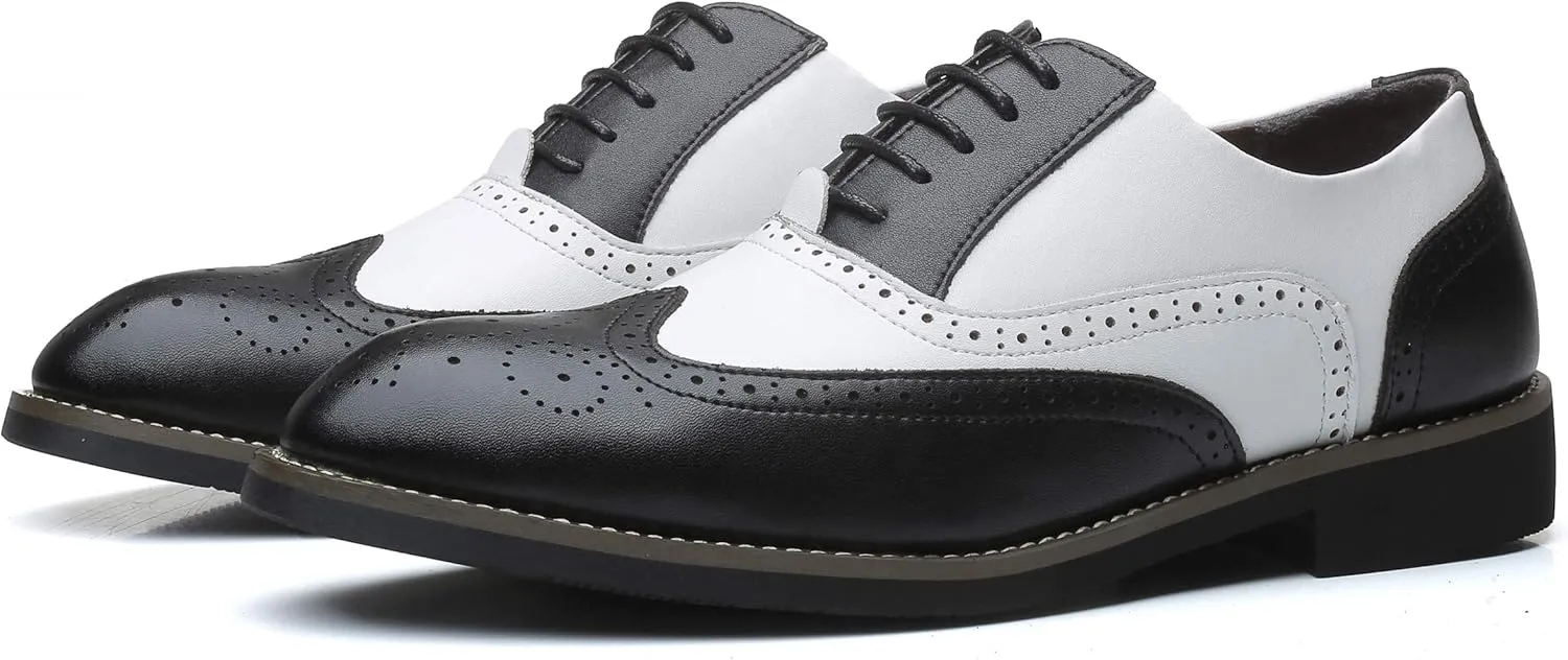 Mens Lace Up Dress Shoes Modern Double-Color Formal Business Wingtip Oxford Derby