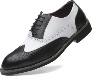 Mens Lace Up Dress Shoes Modern Double-Color Formal Business Wingtip Oxford Derby