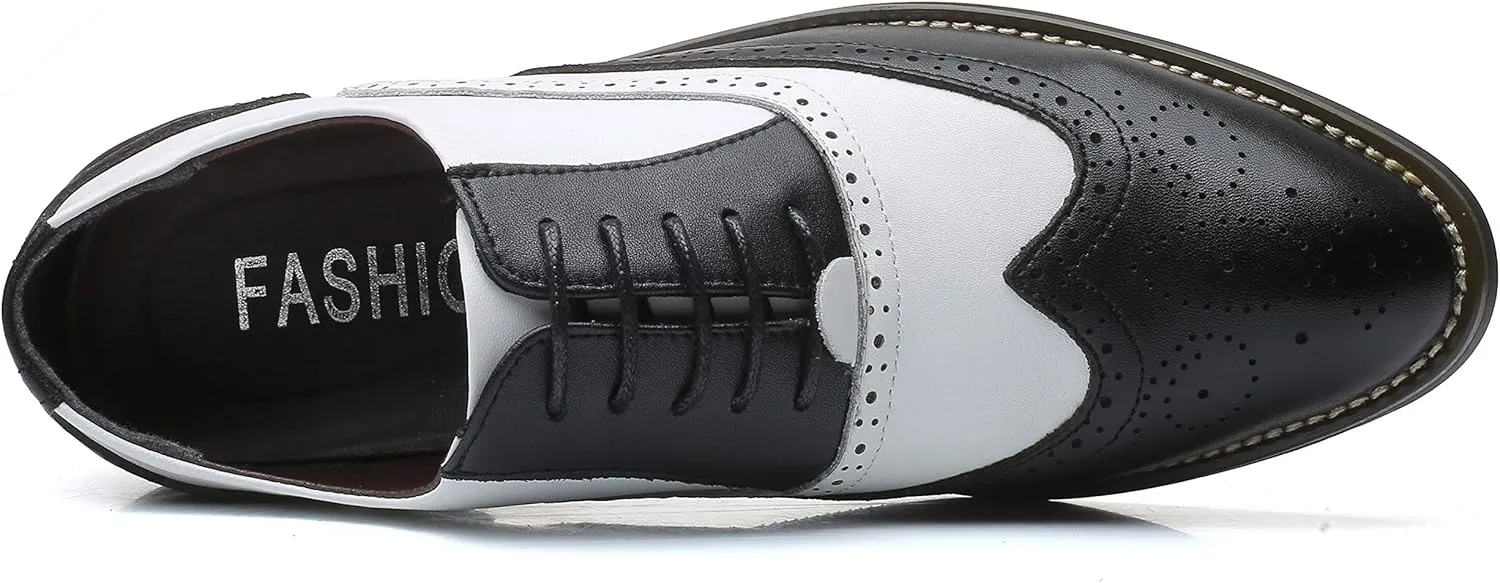 Mens Lace Up Dress Shoes Modern Double-Color Formal Business Wingtip Oxford Derby