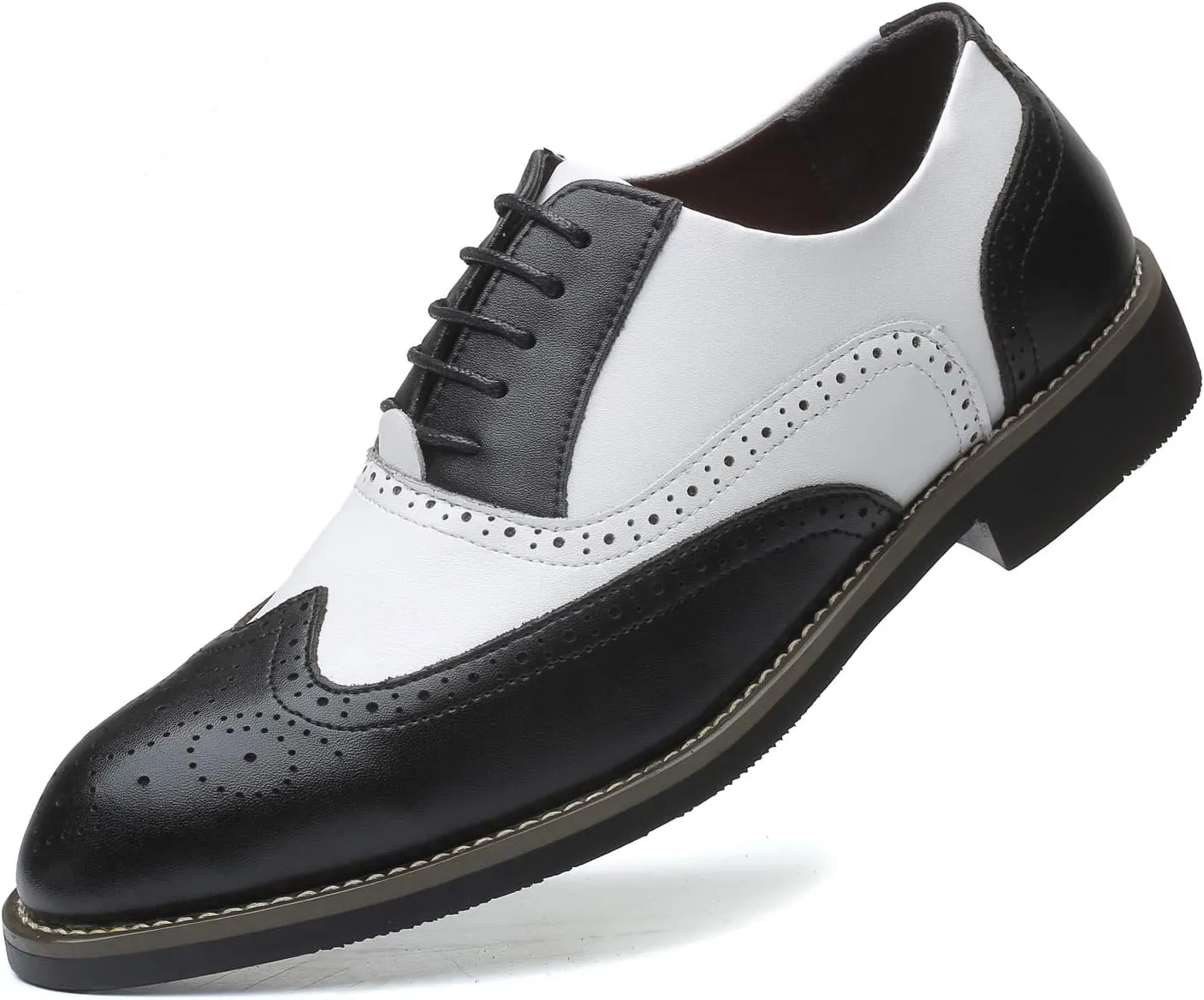 Mens Lace Up Dress Shoes Modern Double-Color Formal Business Wingtip Oxford Derby