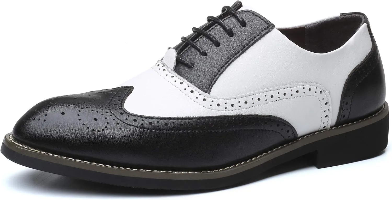 Mens Lace Up Dress Shoes Modern Double-Color Formal Business Wingtip Oxford Derby
