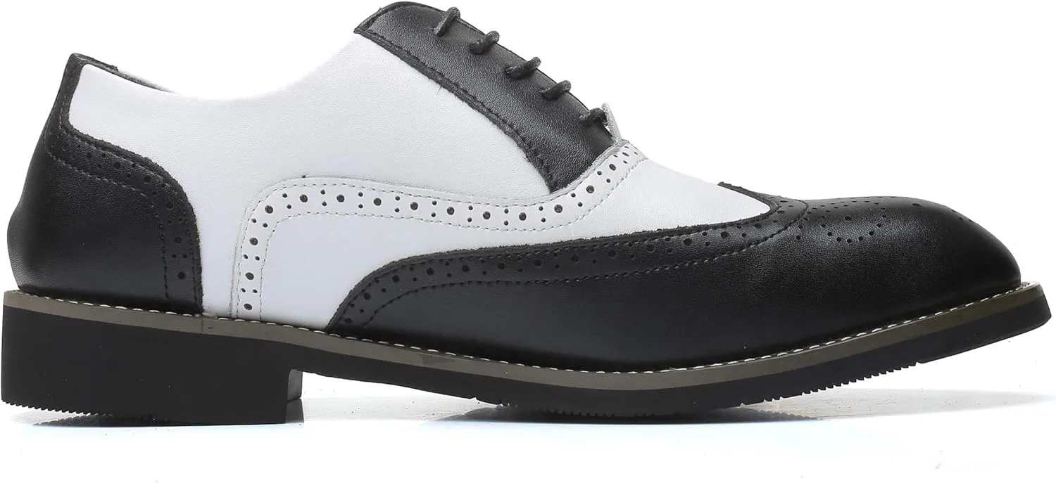Mens Lace Up Dress Shoes Modern Double-Color Formal Business Wingtip Oxford Derby