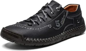 Men’s Leather Casual Shoes Slip On Loafers Slipper Handmade Stitching Outdoor Mens Lace Up Loafers Shoes Walking Driving Shoes Abrasion Resistance