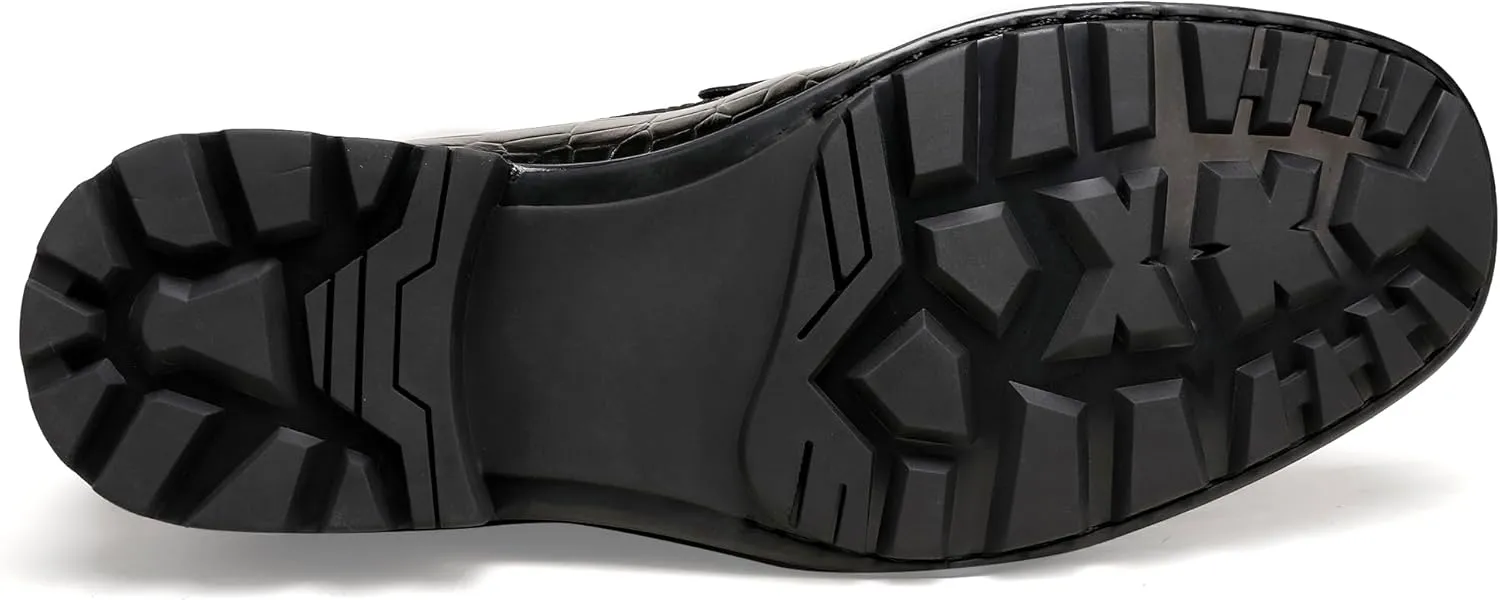 Men's Leather Dress Shoes, Classic Crocodile Printed Dress Shoes Casual Slip-on Penny Loafer for Mens