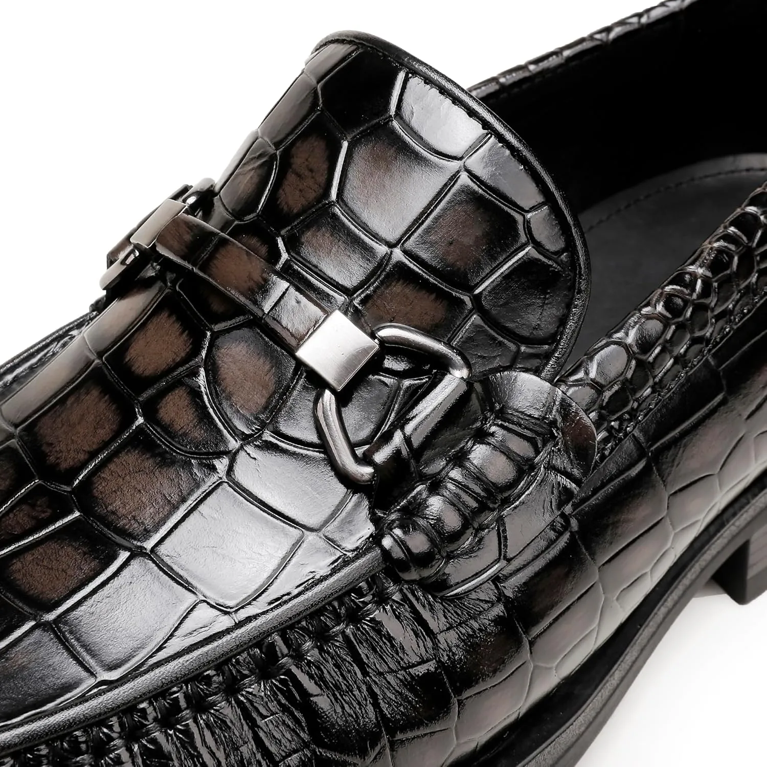 Men's Leather Dress Shoes, Classic Crocodile Printed Dress Shoes Casual Slip-on Penny Loafer for Mens