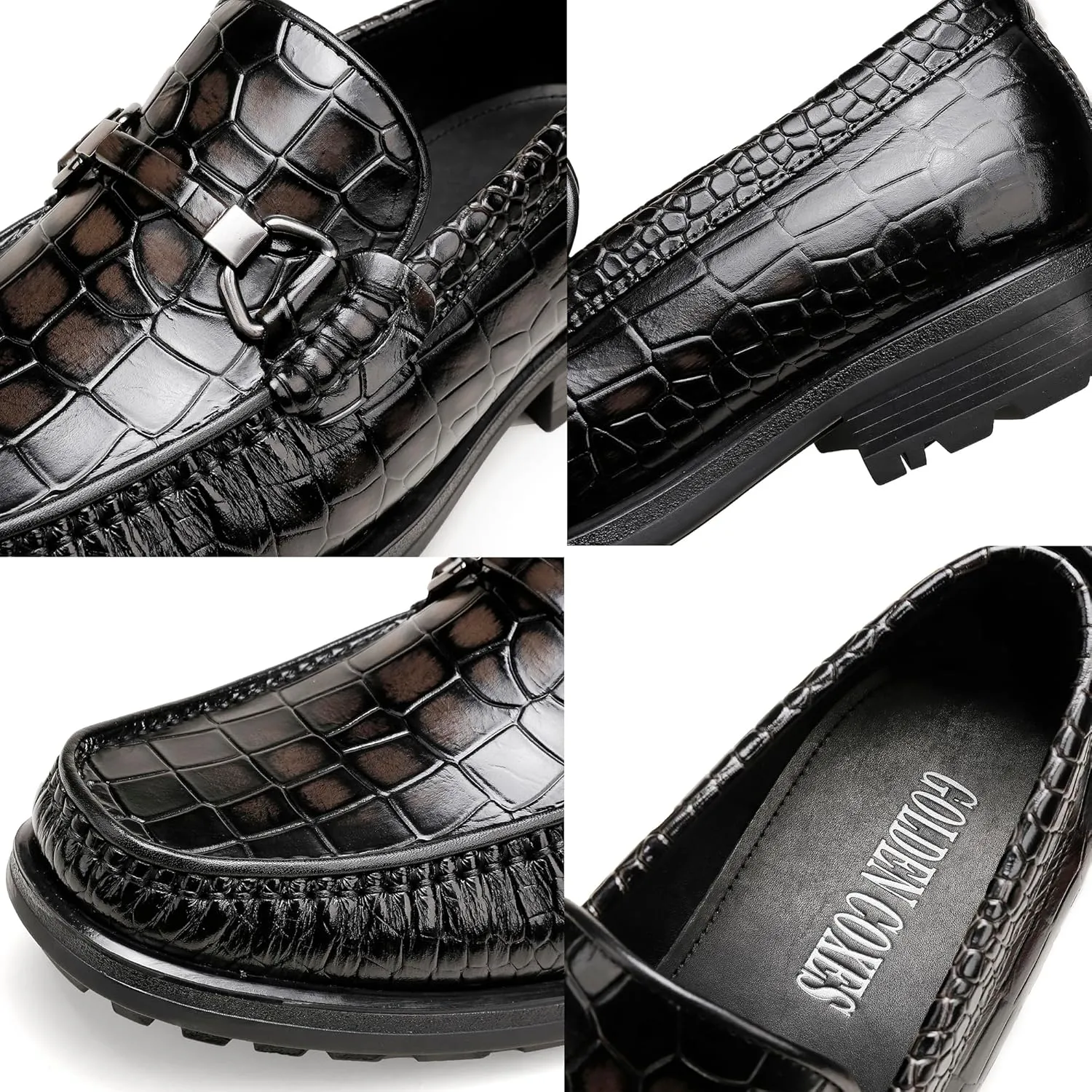 Men's Leather Dress Shoes, Classic Crocodile Printed Dress Shoes Casual Slip-on Penny Loafer for Mens