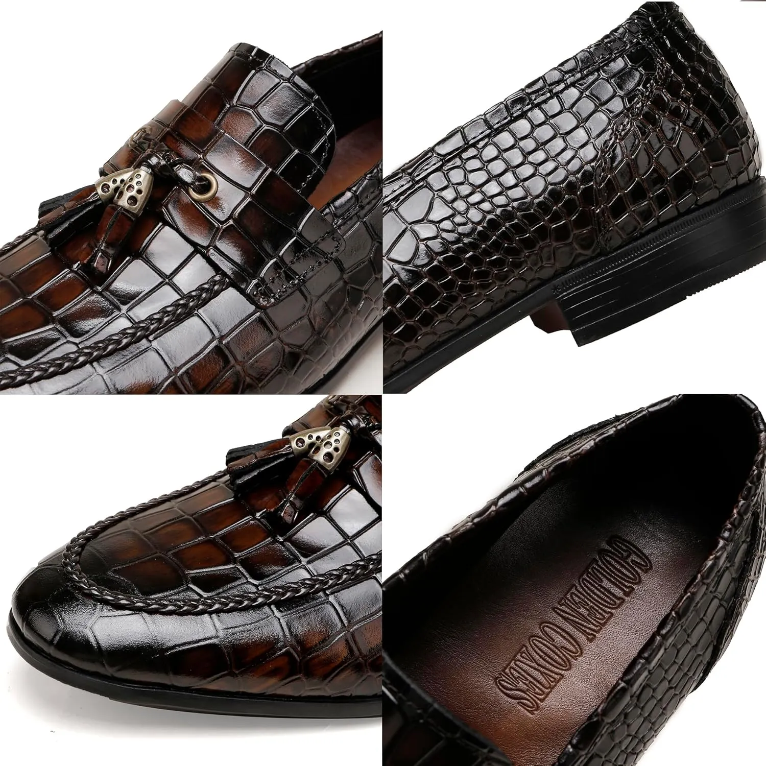 Men's Leather Penny Loafers, Casual Alligator Pattern Business Dress Shoes Slip on Driving Moccasins Loafer Shoes for Mens