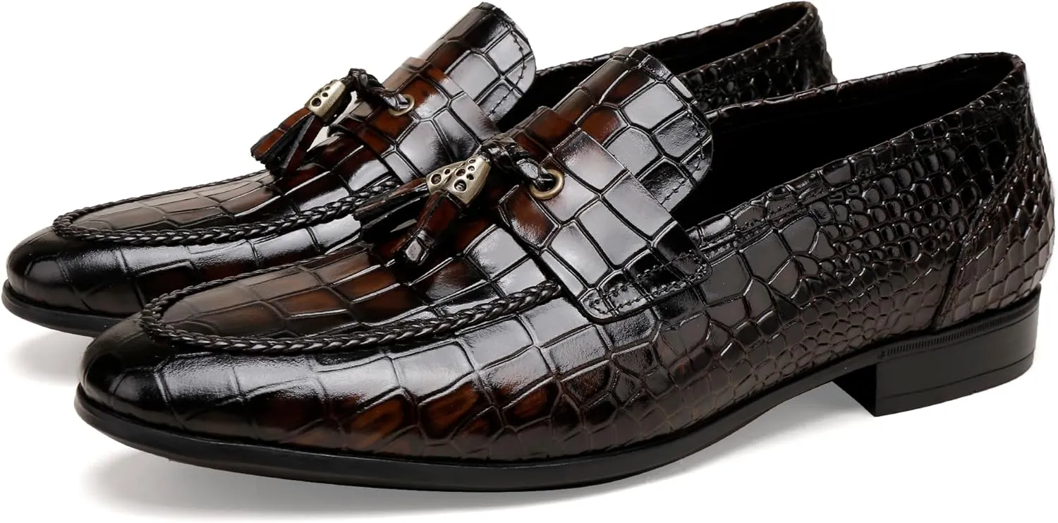 Men's Leather Penny Loafers, Casual Alligator Pattern Business Dress Shoes Slip on Driving Moccasins Loafer Shoes for Mens