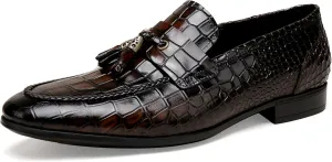 Men's Leather Penny Loafers, Casual Alligator Pattern Business Dress Shoes Slip on Driving Moccasins Loafer Shoes for Mens