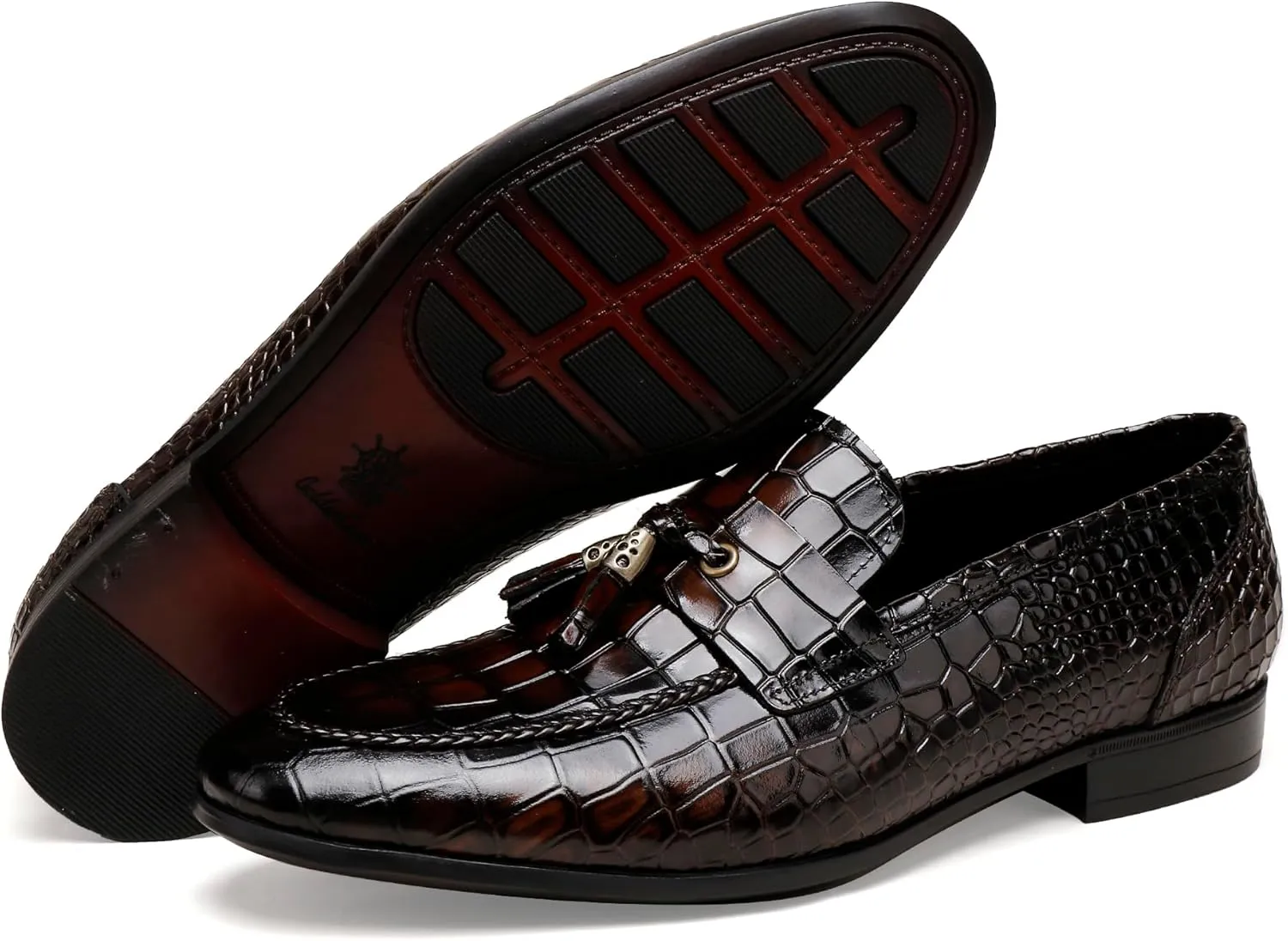 Men's Leather Penny Loafers, Casual Alligator Pattern Business Dress Shoes Slip on Driving Moccasins Loafer Shoes for Mens