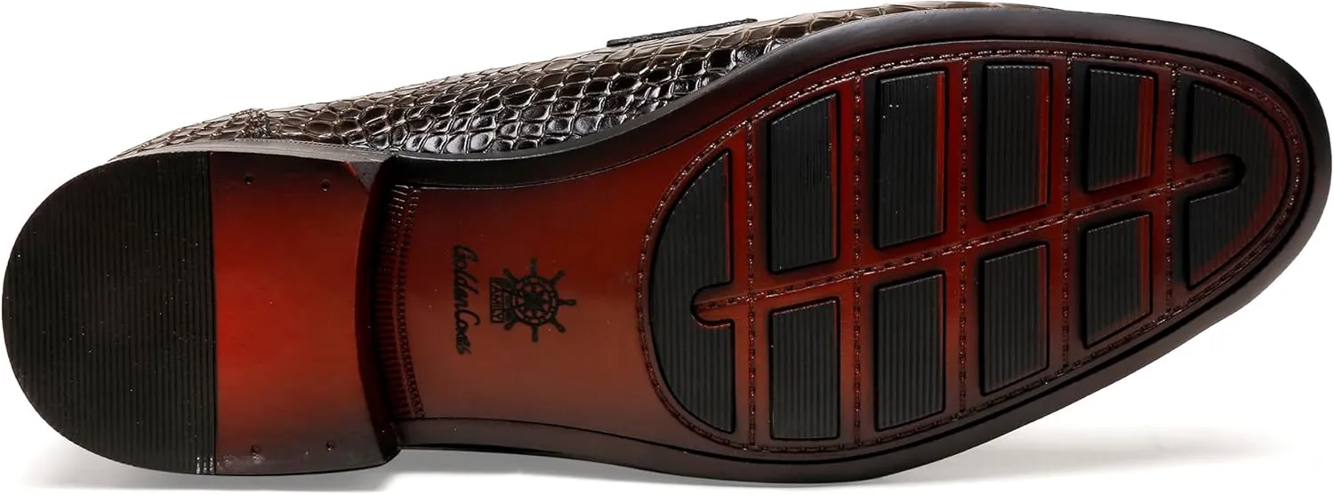 Men's Leather Penny Loafers, Casual Alligator Pattern Business Dress Shoes Slip on Driving Moccasins Loafer Shoes for Mens