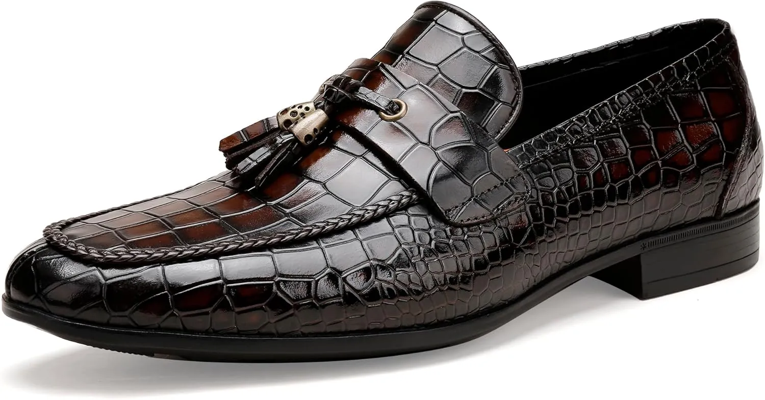 Mens Leather Tassel Loafer, Classic Luxury Smooth Upper Tassel Slip-on Penny Loafer for Mens, Black