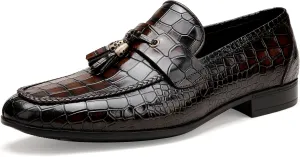 Mens Leather Tassel Loafer, Classic Luxury Smooth Upper Tassel Slip-on Penny Loafer for Mens, Black