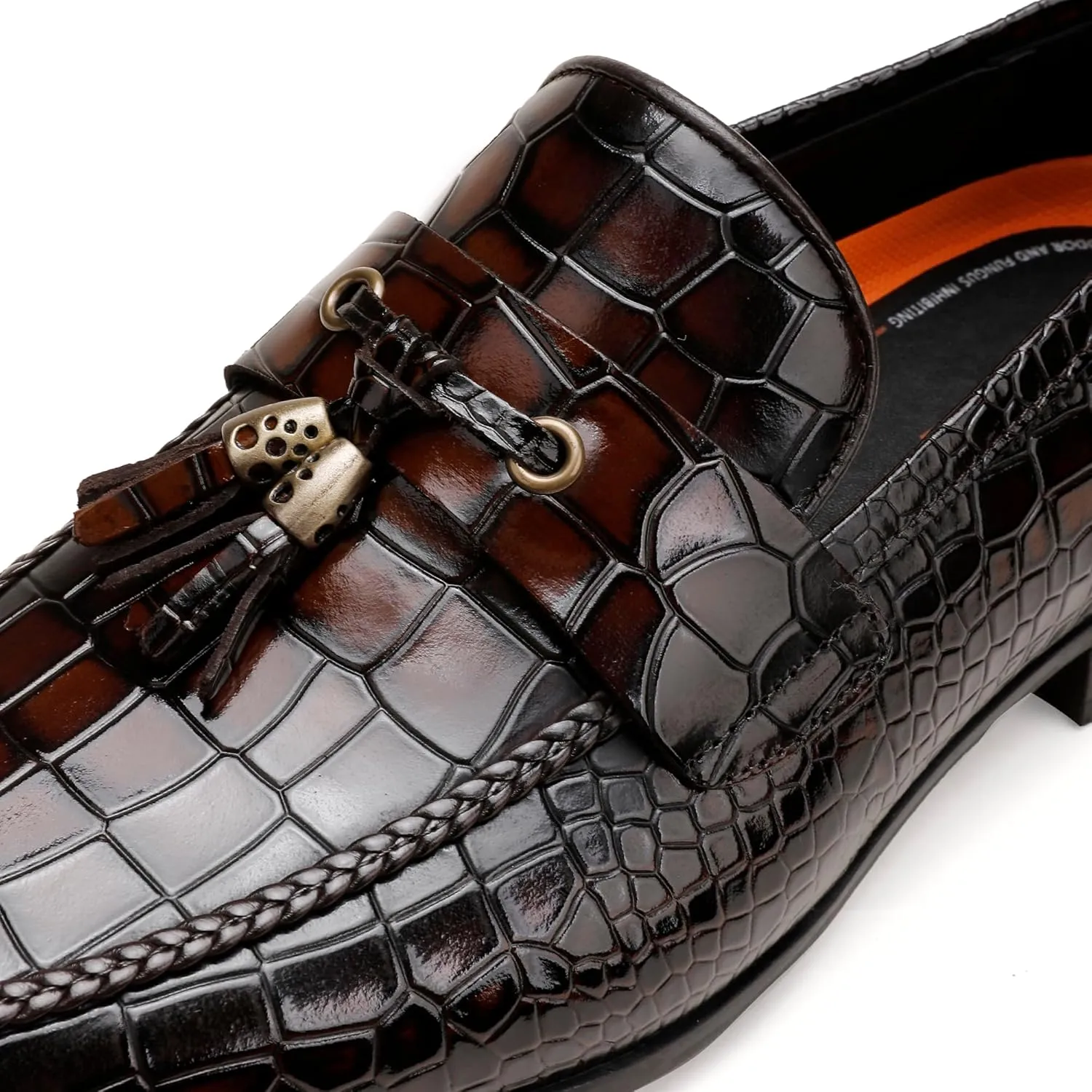 Mens Leather Tassel Loafer, Classic Luxury Smooth Upper Tassel Slip-on Penny Loafer for Mens, Black
