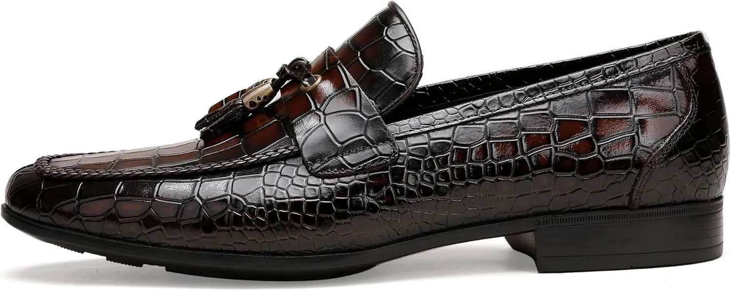 Mens Leather Tassel Loafer, Classic Luxury Smooth Upper Tassel Slip-on Penny Loafer for Mens, Black