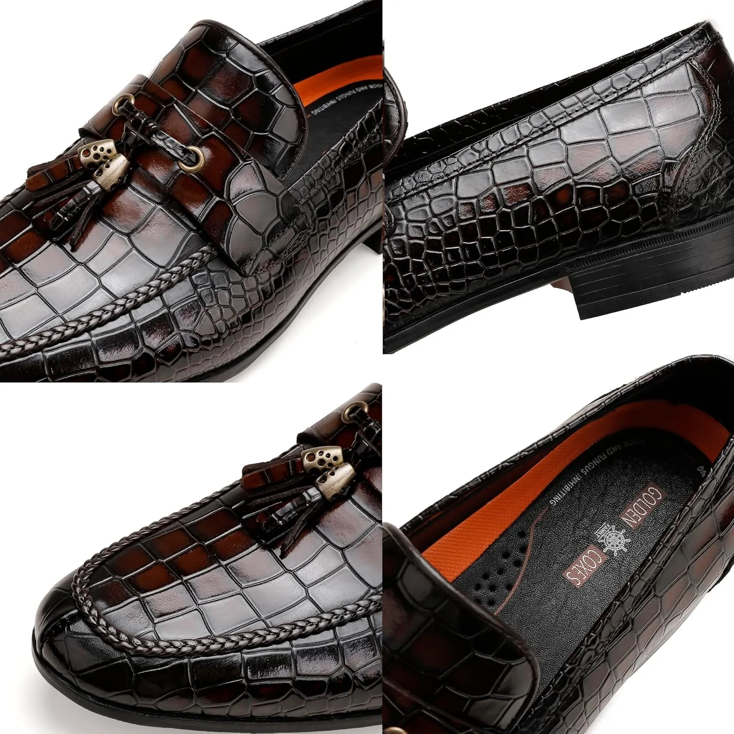 Mens Leather Tassel Loafer, Classic Luxury Smooth Upper Tassel Slip-on Penny Loafer for Mens, Black