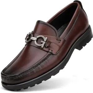 Men's Luxury Coffee Leather Penny Loafers, Classic Fashion Handmade Dress Shoes Casual Slip-on Loafer for Mens