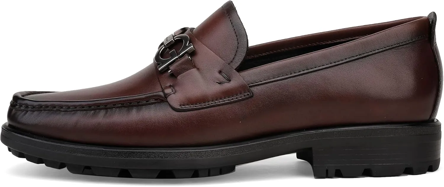 Men's Luxury Coffee Leather Penny Loafers, Classic Fashion Handmade Dress Shoes Casual Slip-on Loafer for Mens