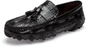 Men's Penny Loafers Moccasin Driving Shoes Fashion Crocodile Printed Slip On Flats Boat Shoes