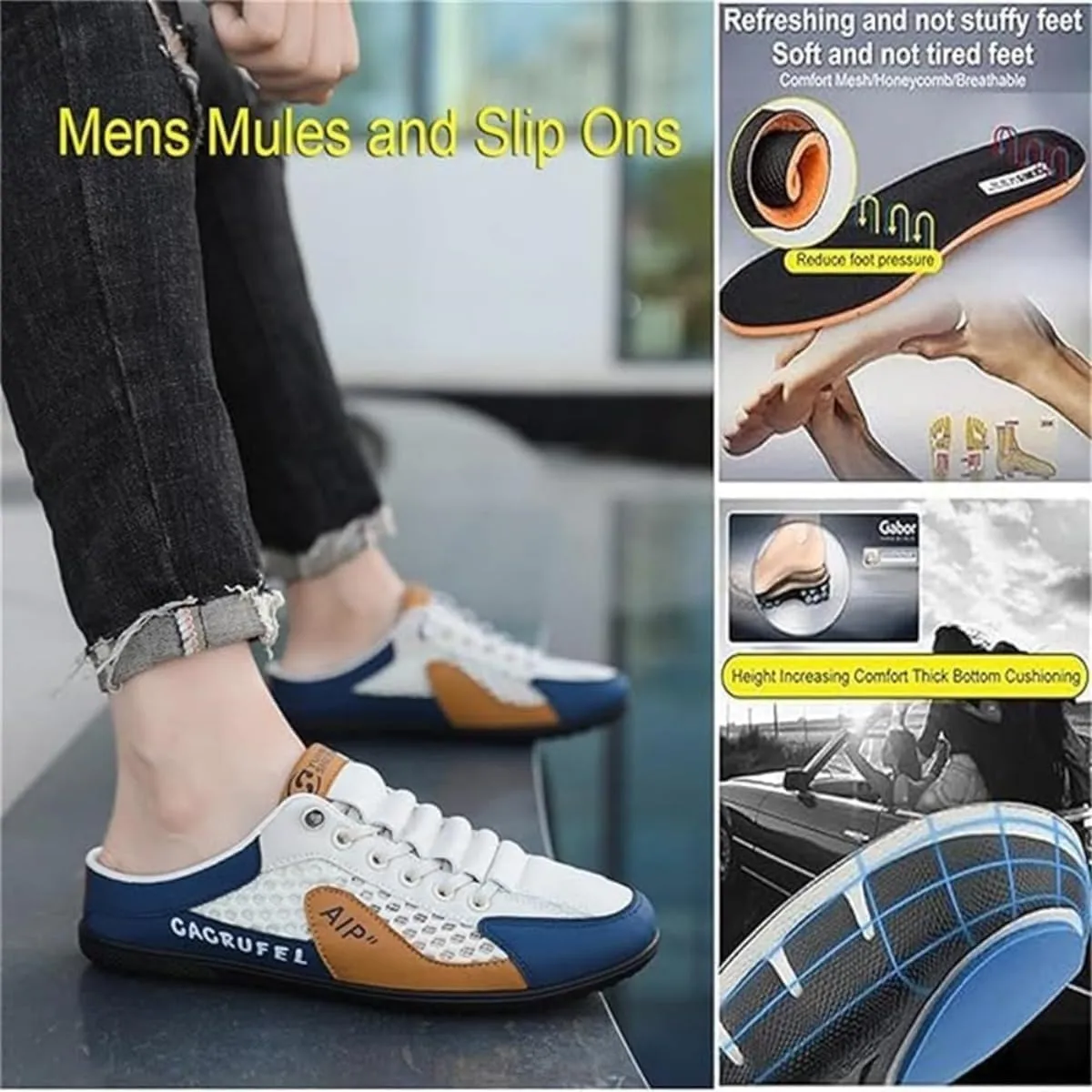 Men's Slip on Mule Sneakers,Men's Backless Sneakers, Closed Toe Half Drag Sneakers Anti-Slip Walking Shoes