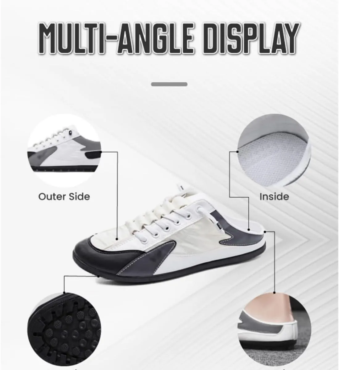 Men's Slip on Mule Sneakers,Men's Backless Sneakers, Closed Toe Half Drag Sneakers Anti-Slip Walking Shoes