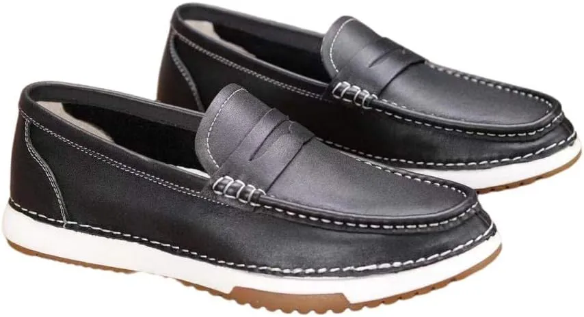 Men's Slip-on Shoe Classic Lightweight Sneaker Real Cowhide Leather Casual Shoes