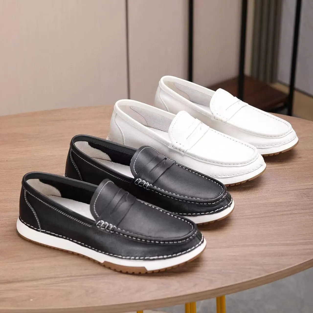 Men's Slip-on Shoe Classic Lightweight Sneaker Real Cowhide Leather Casual Shoes