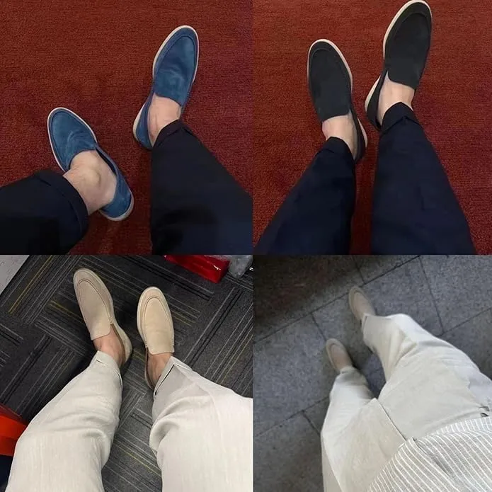 Men's Suede Loafers Slip-Ons Moccasins for Men Summer Dress Shoes Lightweight and Breathable Flat Loafer Casual Driving Walking Shoes Oxford Shoes