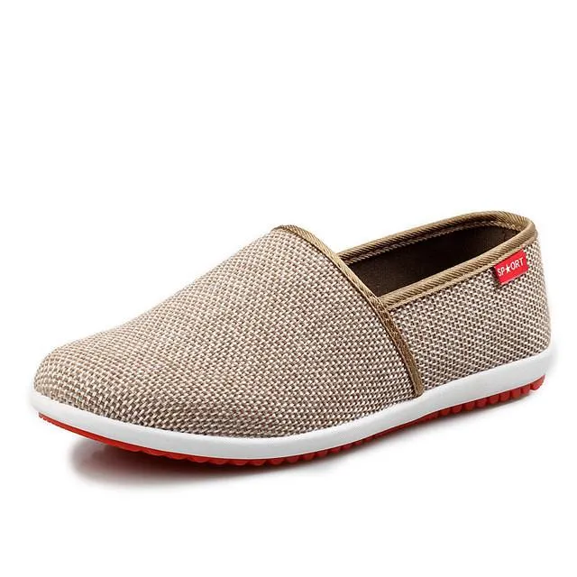 Merkmak Casual Shoes Flats Men Summer Beach Breathable Slipper Handmade Hemp Men Casual Light Soft Slip-on Loafers Driving Shoes