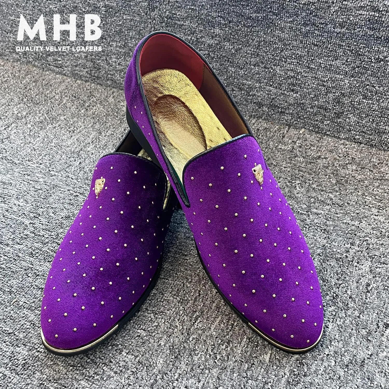 MHB Men's Luxury Velvet Loafers Pointed-Toe Slip-on Suede Dress Shoes for Men Rivet Smoking Slipper Fashion Lightweight