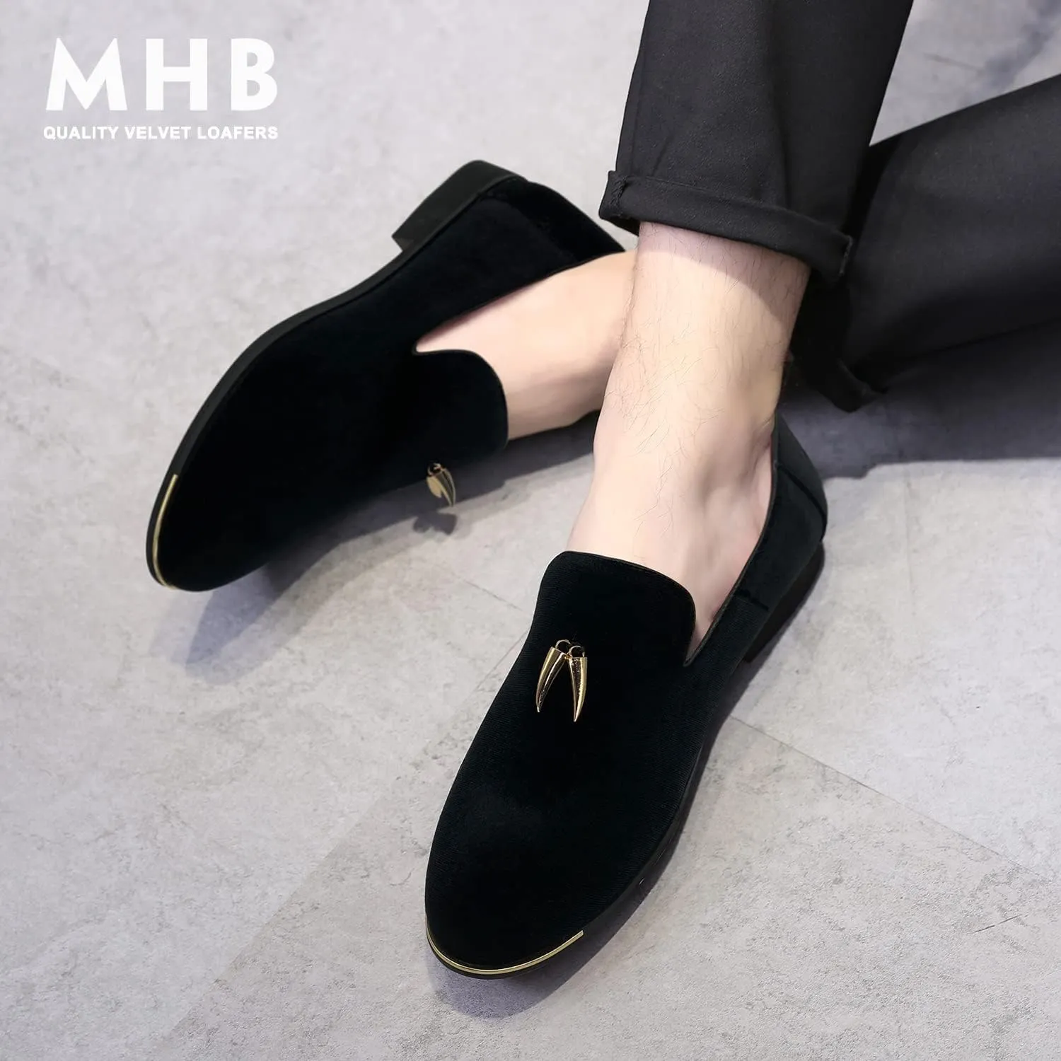 MHB Men's Multiple Colors Velvet Loafer Slip-on Tuxedo Dress Shoes Glitter Suede Smoking Slipper