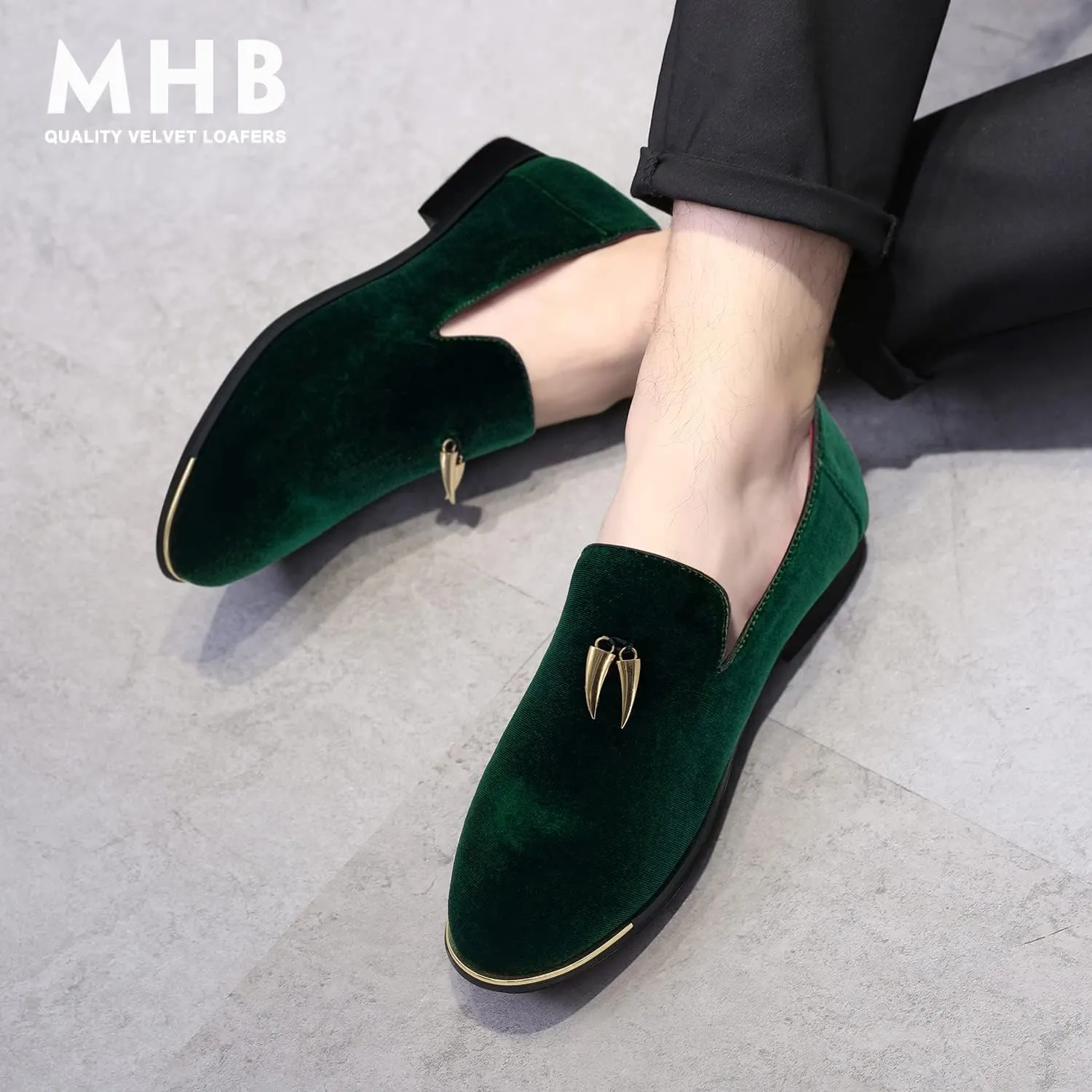 MHB Men's Multiple Colors Velvet Loafer Slip-on Tuxedo Dress Shoes Glitter Suede Smoking Slipper