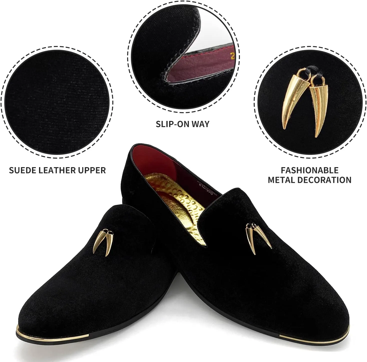 MHB Men's Multiple Colors Velvet Loafer Slip-on Tuxedo Dress Shoes Glitter Suede Smoking Slipper