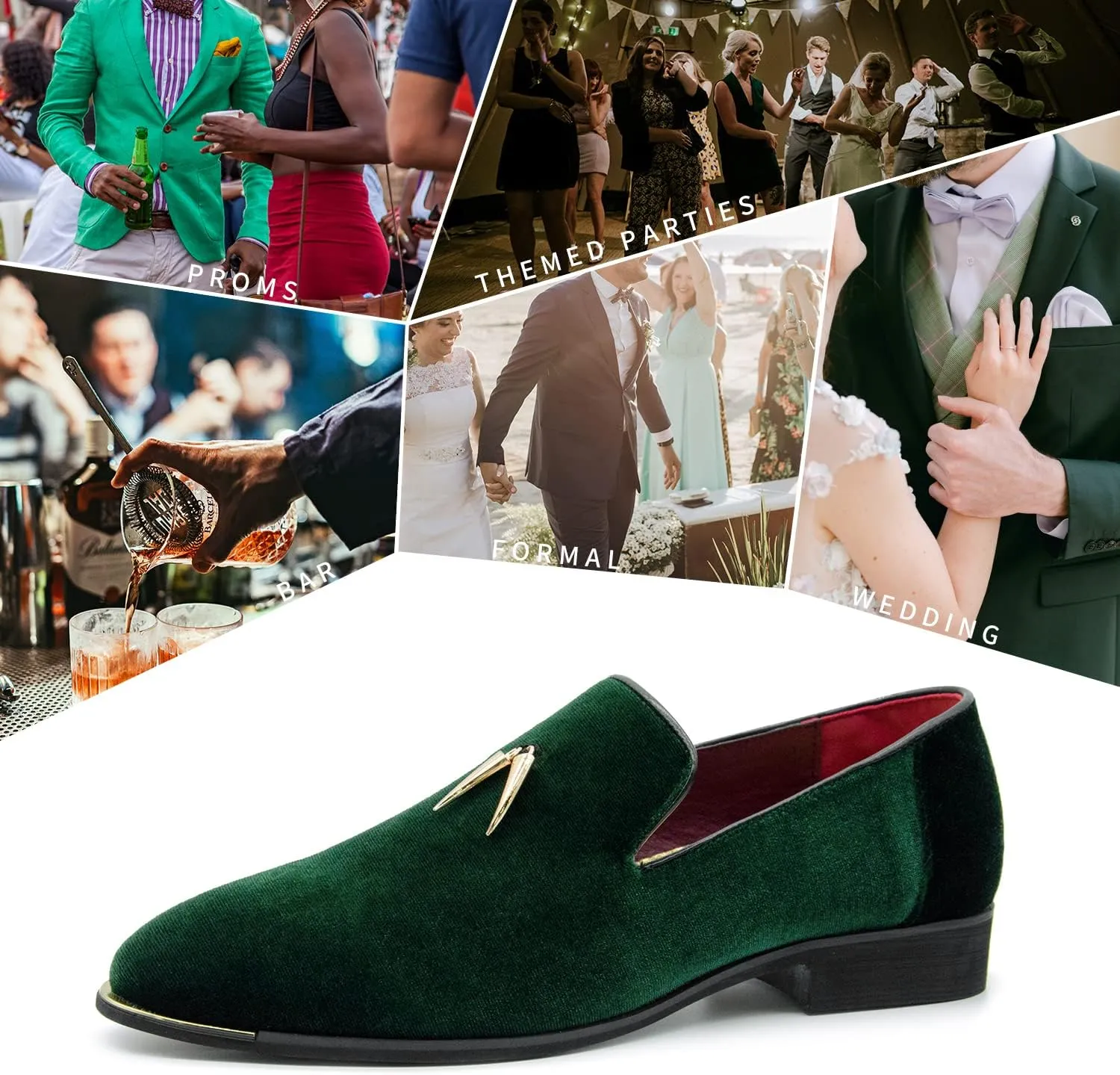 MHB Men's Multiple Colors Velvet Loafer Slip-on Tuxedo Dress Shoes Glitter Suede Smoking Slipper