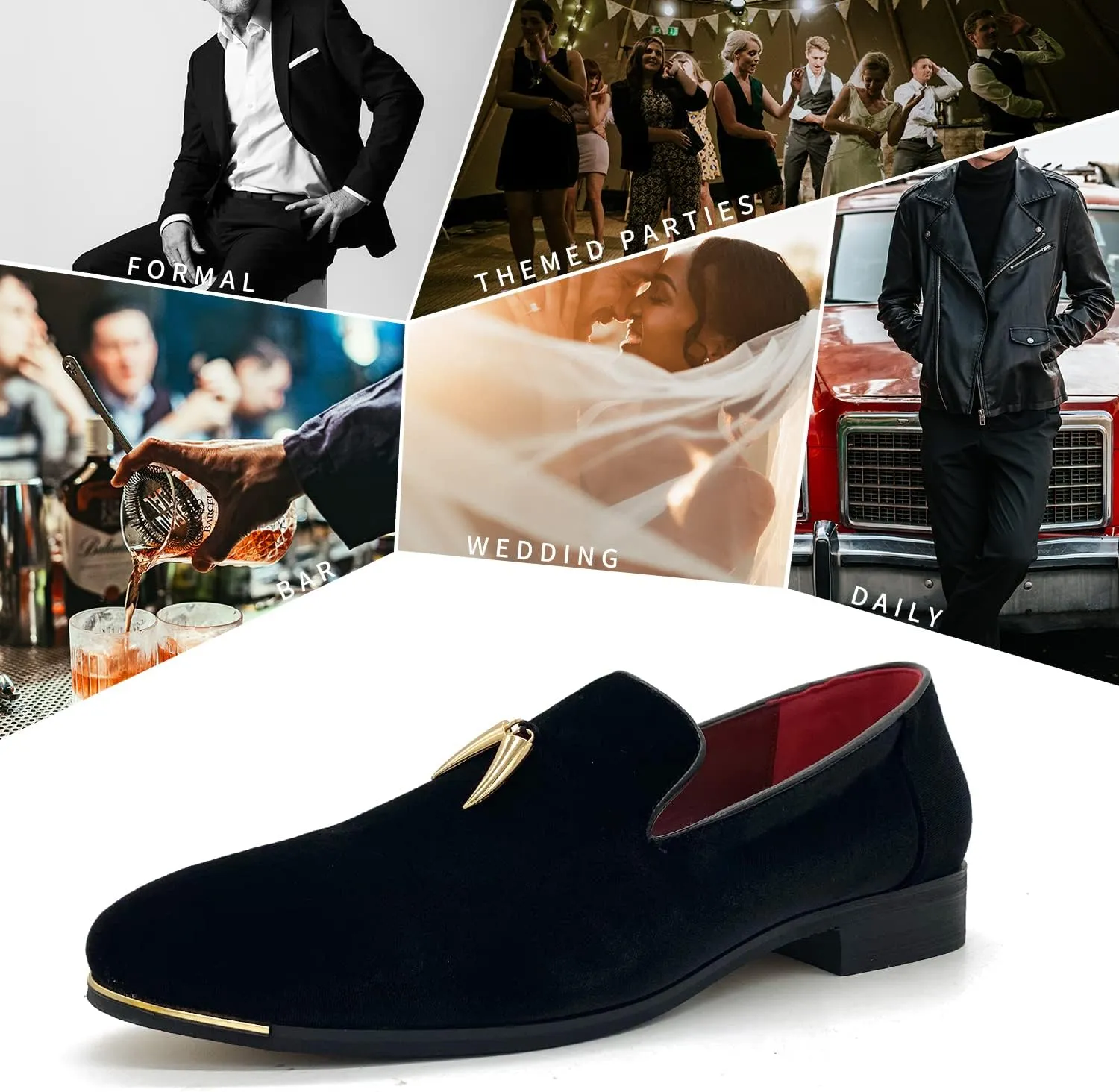 MHB Men's Multiple Colors Velvet Loafer Slip-on Tuxedo Dress Shoes Glitter Suede Smoking Slipper
