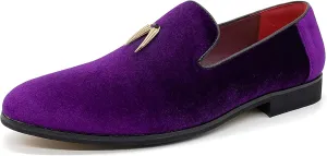 MHB Men's Penny Slip-On Velvet Loafer Suede Dress Shoes Glitter Smoking Slipper