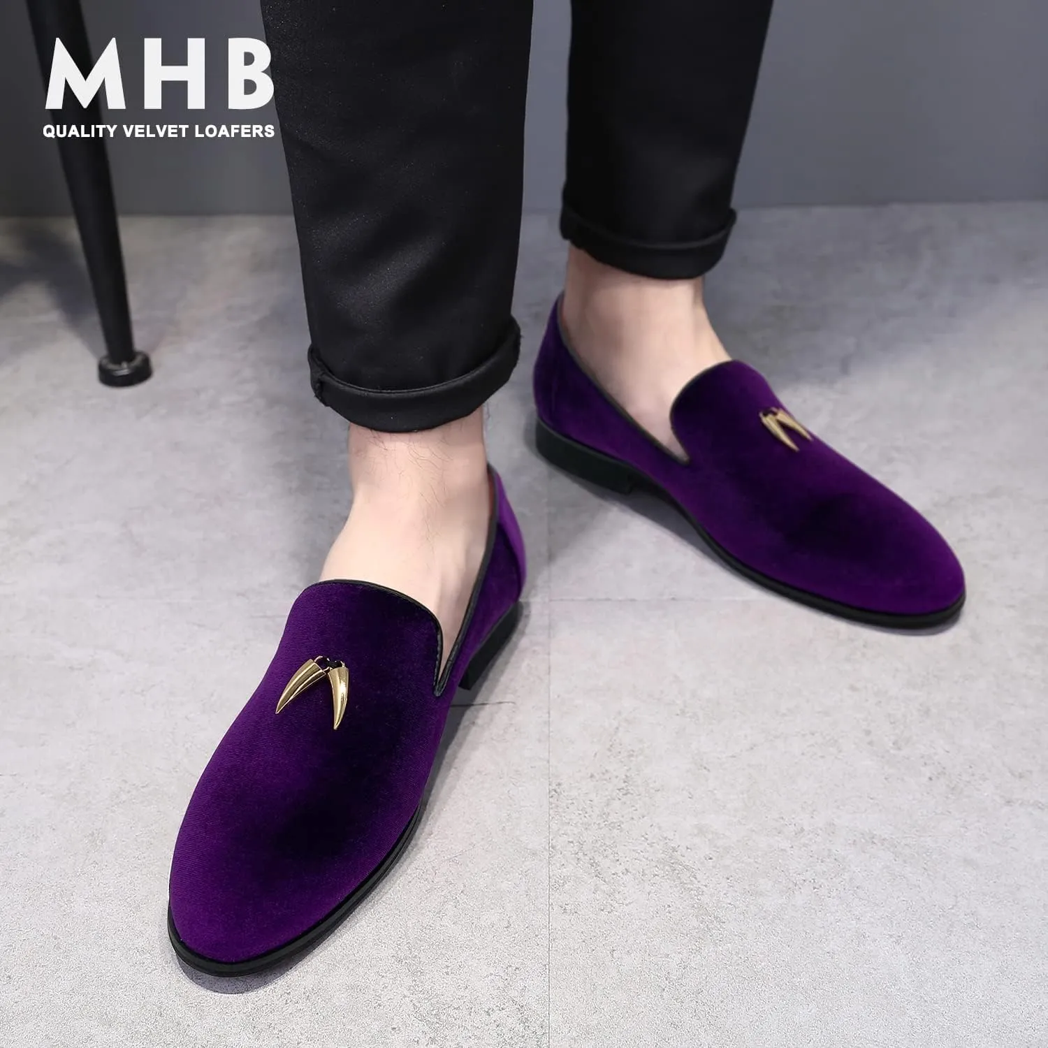 MHB Men's Penny Slip-On Velvet Loafer Suede Dress Shoes Glitter Smoking Slipper