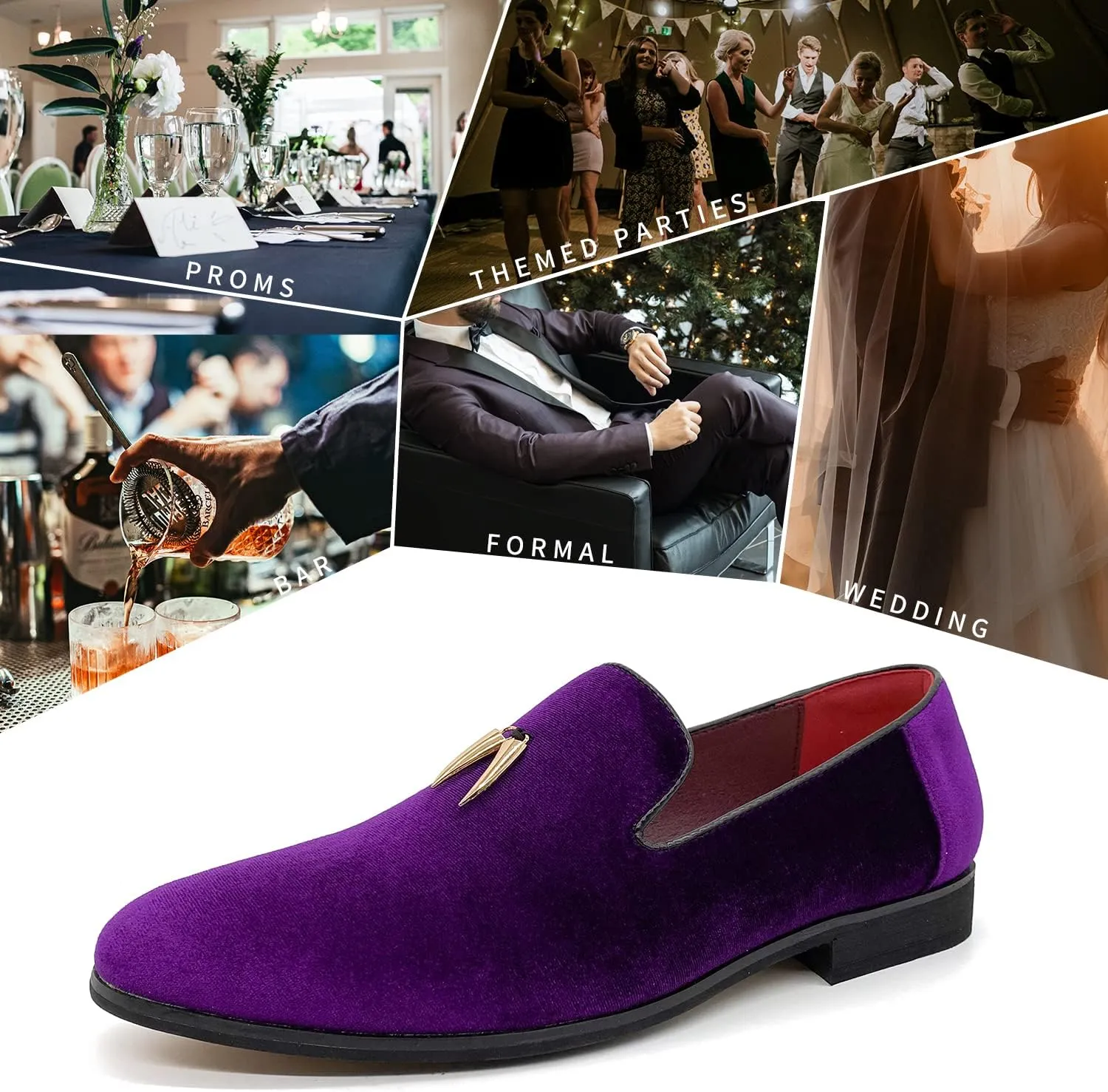 MHB Men's Penny Slip-On Velvet Loafer Suede Dress Shoes Glitter Smoking Slipper