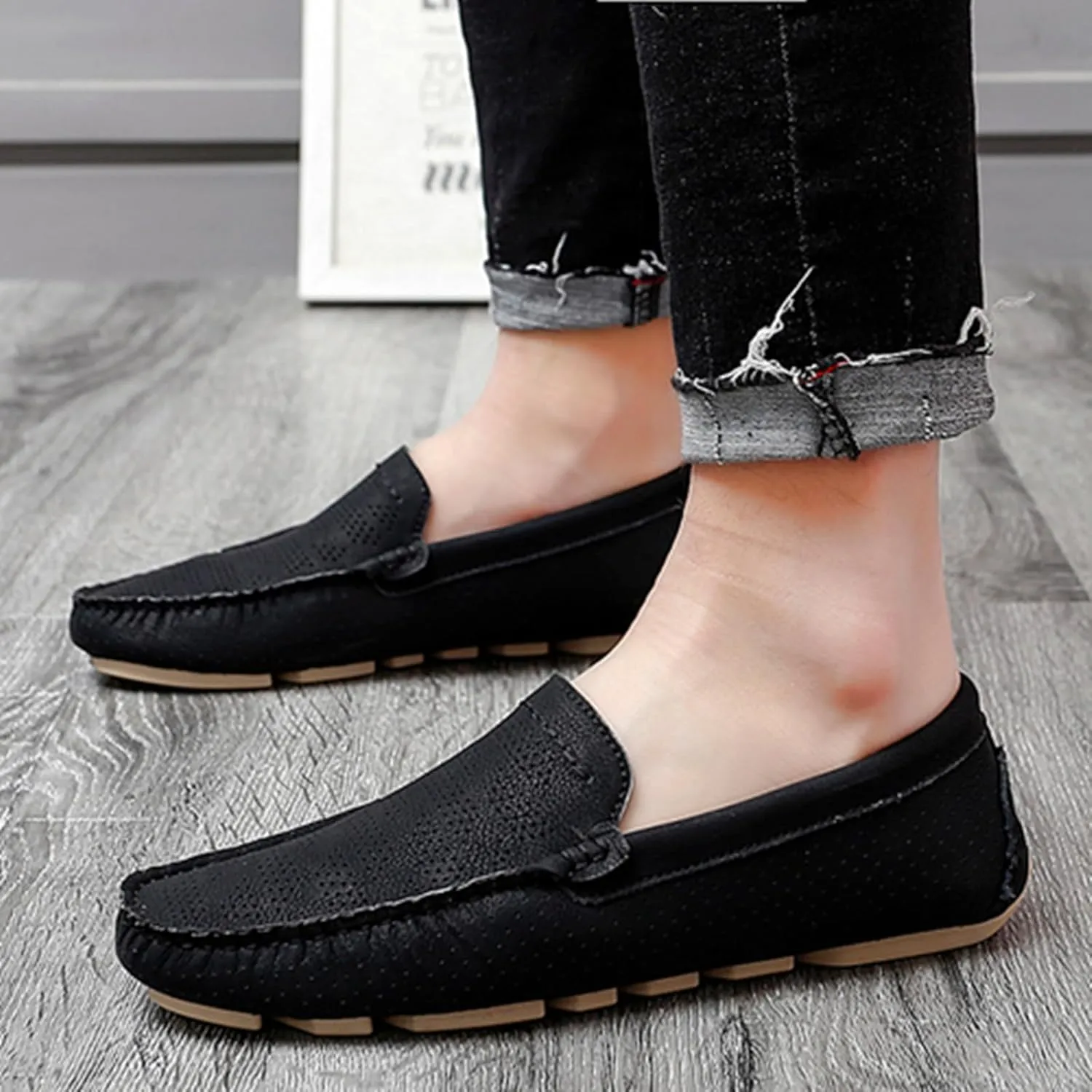 Minishion Boys Mens Casual Summer Shoes Slip on Perforated Breathable Penny Loafers Driver Moccasins YY006