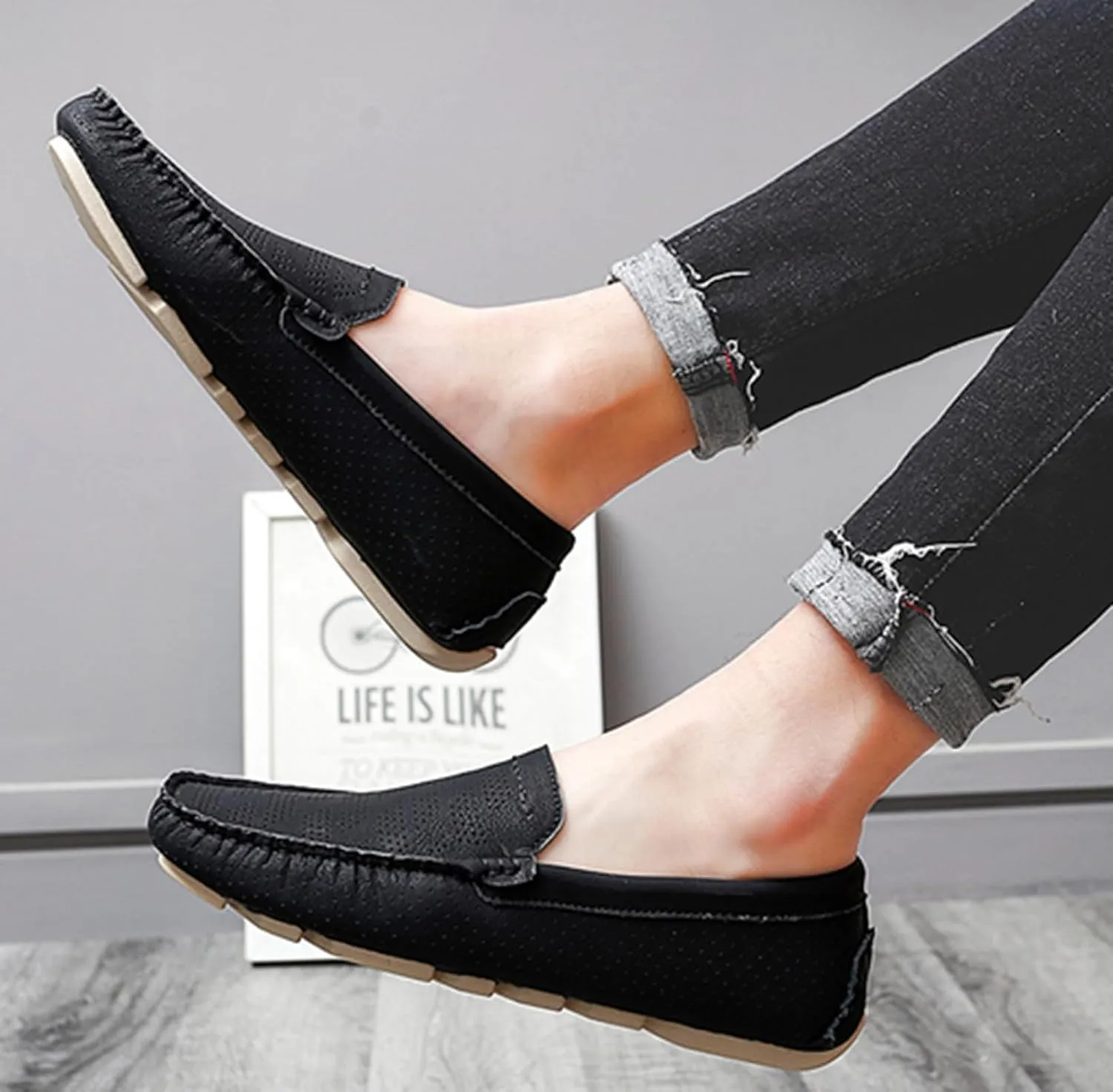 Minishion Boys Mens Casual Summer Shoes Slip on Perforated Breathable Penny Loafers Driver Moccasins YY006